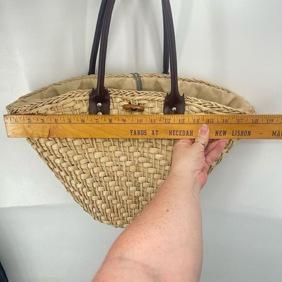 Womens Shoulder Bag Straw Fabric Lining Inner Pocket Beige rattan boho cottageco - Picture 6 of 15